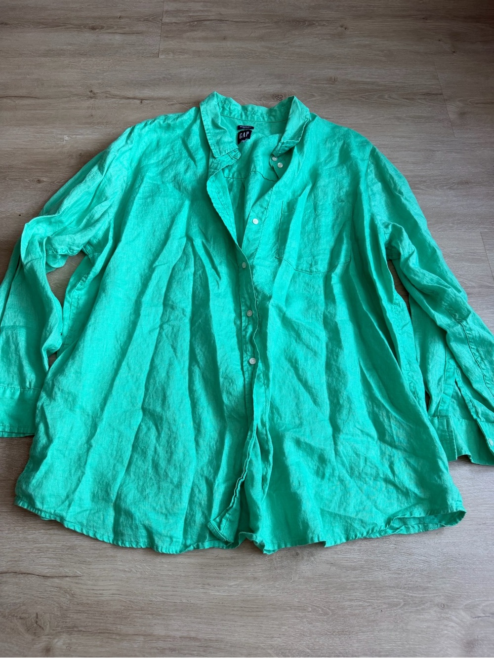 Gap Women's Linen Boyfriend Shirt Green SZ XXL Minimalist Effortless Resortwear - Picture 2 of 8